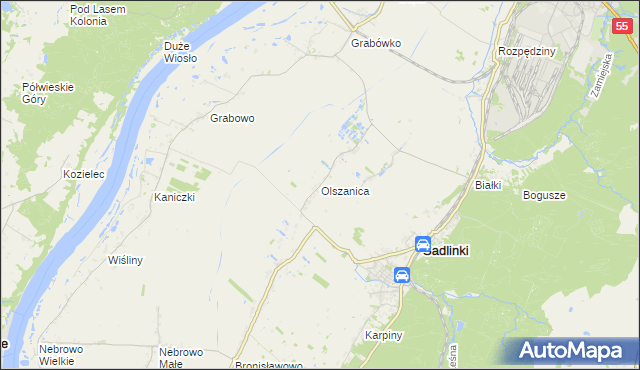 mapa Olszanica gmina Sadlinki, Olszanica gmina Sadlinki na mapie Targeo