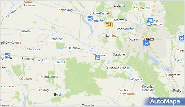 mapa Olszowa gmina Ujazd, Olszowa gmina Ujazd na mapie Targeo