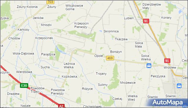 mapa Opole gmina Parzęczew, Opole gmina Parzęczew na mapie Targeo
