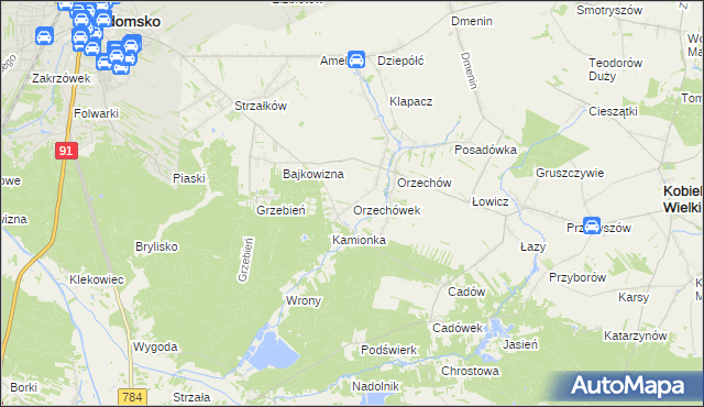 mapa Orzechówek gmina Kobiele Wielkie, Orzechówek gmina Kobiele Wielkie na mapie Targeo