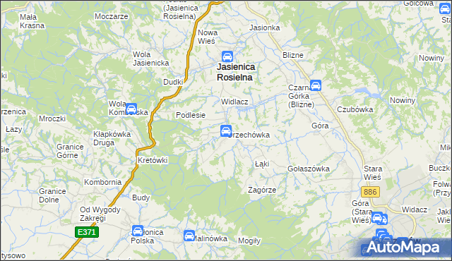 mapa Orzechówka gmina Jasienica Rosielna, Orzechówka gmina Jasienica Rosielna na mapie Targeo