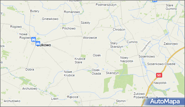 mapa Osiek gmina Bulkowo, Osiek gmina Bulkowo na mapie Targeo
