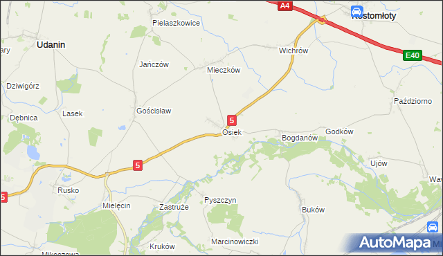 mapa Osiek gmina Kostomłoty, Osiek gmina Kostomłoty na mapie Targeo
