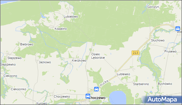 mapa Osieki Lęborskie, Osieki Lęborskie na mapie Targeo