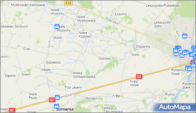 mapa Ostrowy gmina Somianka, Ostrowy gmina Somianka na mapie Targeo