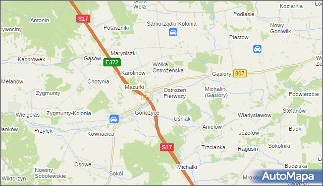 mapa Ostrożeń Drugi, Ostrożeń Drugi na mapie Targeo