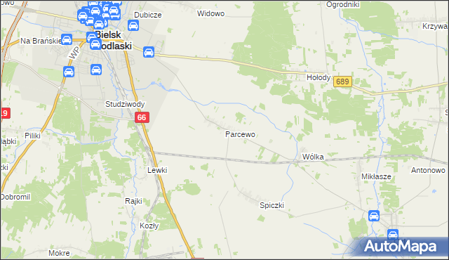 mapa Parcewo gmina Bielsk Podlaski, Parcewo gmina Bielsk Podlaski na mapie Targeo
