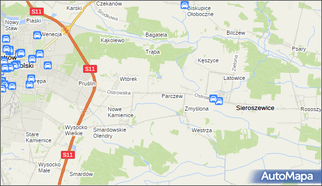 mapa Parczew gmina Sieroszewice, Parczew gmina Sieroszewice na mapie Targeo