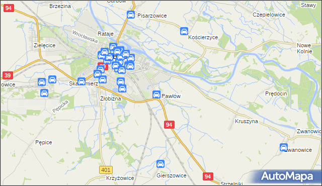 mapa Pawłów gmina Skarbimierz, Pawłów gmina Skarbimierz na mapie Targeo