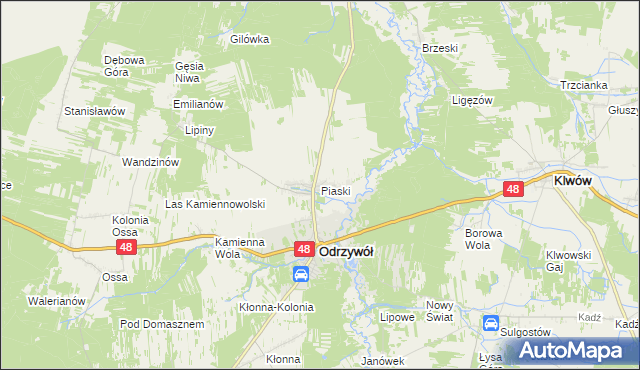 mapa Piaski gmina Odrzywół, Piaski gmina Odrzywół na mapie Targeo