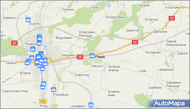 mapa Piaski powiat gostyński, Piaski powiat gostyński na mapie Targeo