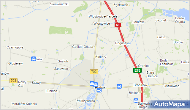 mapa Piekary gmina Piątek, Piekary gmina Piątek na mapie Targeo