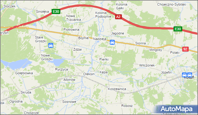 mapa Pieńki gmina Kotuń, Pieńki gmina Kotuń na mapie Targeo