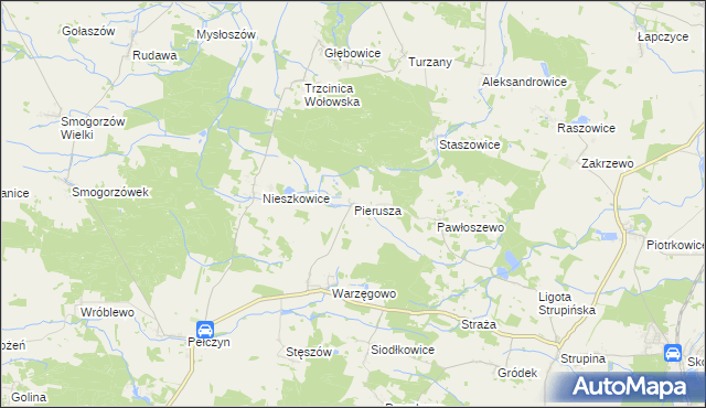 mapa Pierusza, Pierusza na mapie Targeo