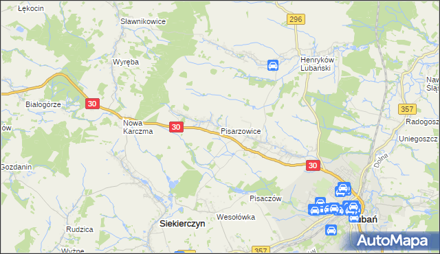 mapa Pisarzowice gmina Lubań, Pisarzowice gmina Lubań na mapie Targeo