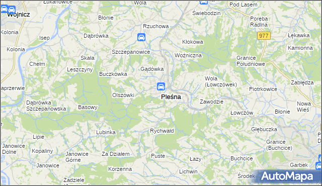 mapa Pleśna powiat tarnowski, Pleśna powiat tarnowski na mapie Targeo