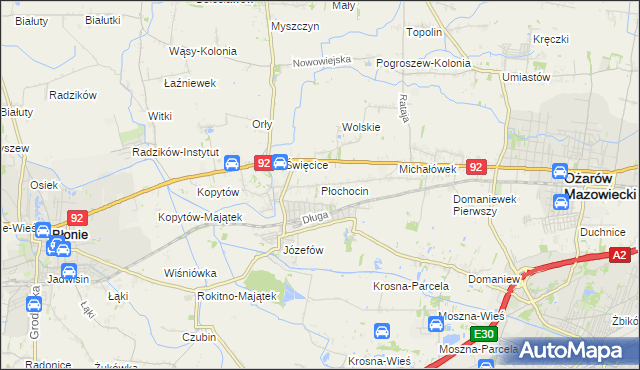 mapa Płochocin gmina Ożarów Mazowiecki, Płochocin gmina Ożarów Mazowiecki na mapie Targeo