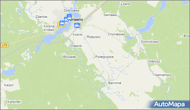 mapa Podegrodzie gmina Drawno, Podegrodzie gmina Drawno na mapie Targeo