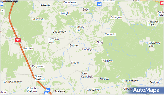 mapa Podgaje gmina Stromiec, Podgaje gmina Stromiec na mapie Targeo