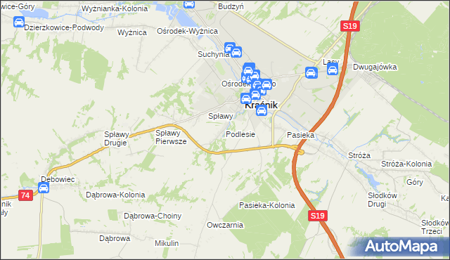 mapa Podlesie gmina Kraśnik, Podlesie gmina Kraśnik na mapie Targeo