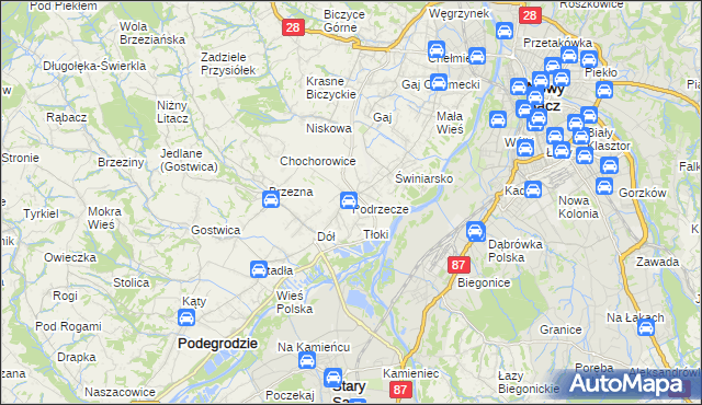 mapa Podrzecze gmina Podegrodzie, Podrzecze gmina Podegrodzie na mapie Targeo