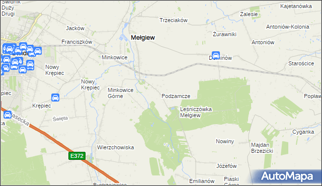 mapa Podzamcze gmina Mełgiew, Podzamcze gmina Mełgiew na mapie Targeo