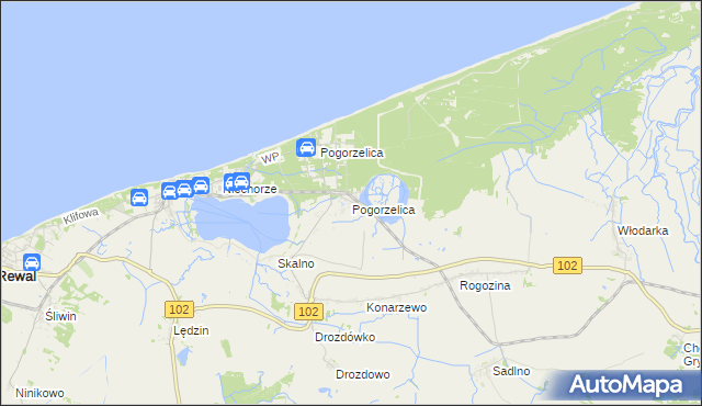 mapa Pogorzelica gmina Karnice, Pogorzelica gmina Karnice na mapie Targeo