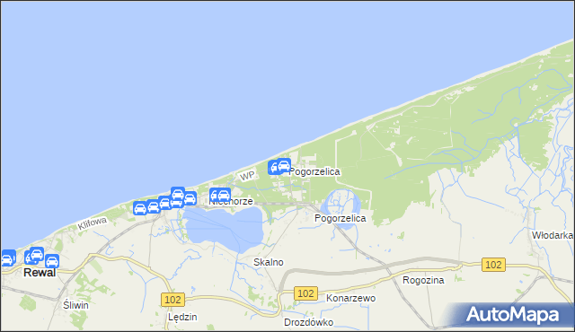 mapa Pogorzelica gmina Rewal, Pogorzelica gmina Rewal na mapie Targeo