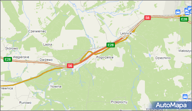 mapa Pogorzelice, Pogorzelice na mapie Targeo