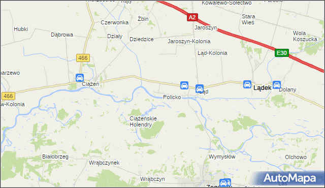 mapa Policko gmina Lądek, Policko gmina Lądek na mapie Targeo