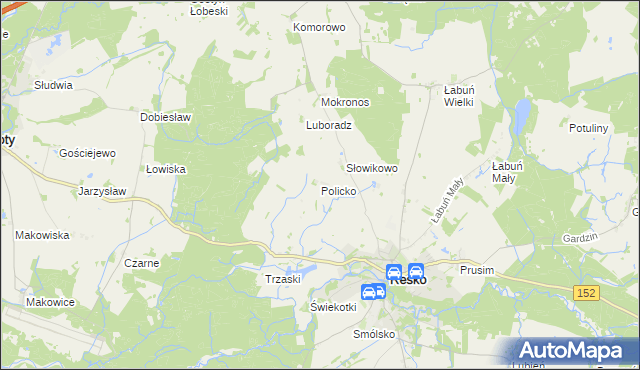 mapa Policko gmina Resko, Policko gmina Resko na mapie Targeo