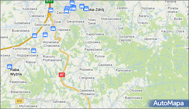 mapa Ponice, Ponice na mapie Targeo