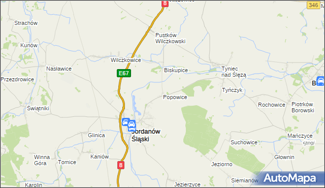 mapa Popowice gmina Jordanów Śląski, Popowice gmina Jordanów Śląski na mapie Targeo