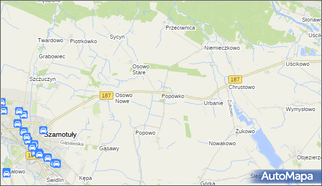 mapa Popówko gmina Oborniki, Popówko gmina Oborniki na mapie Targeo