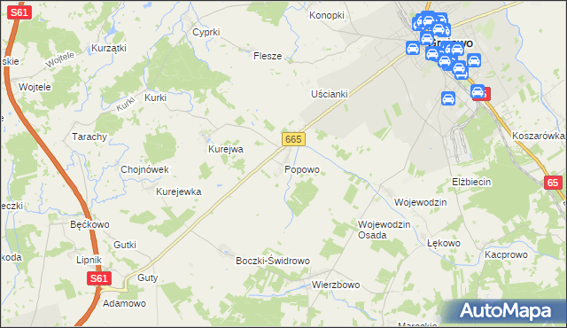 mapa Popowo gmina Grajewo, Popowo gmina Grajewo na mapie Targeo