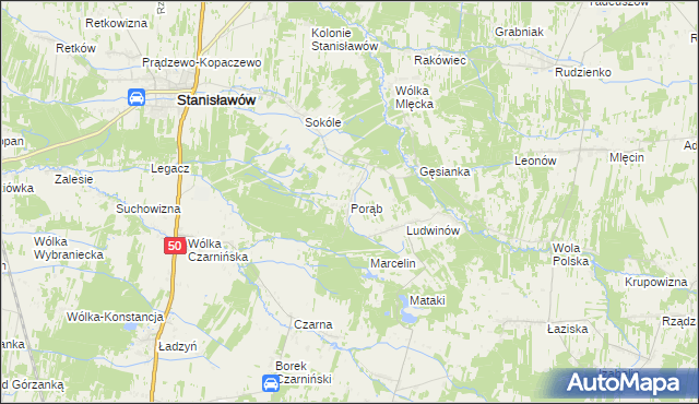 mapa Porąb gmina Stanisławów, Porąb gmina Stanisławów na mapie Targeo