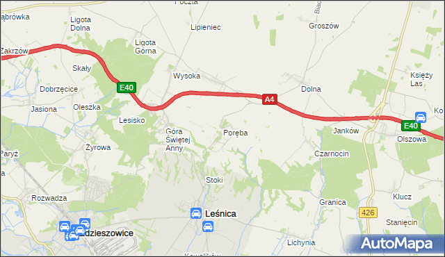 mapa Poręba gmina Leśnica, Poręba gmina Leśnica na mapie Targeo