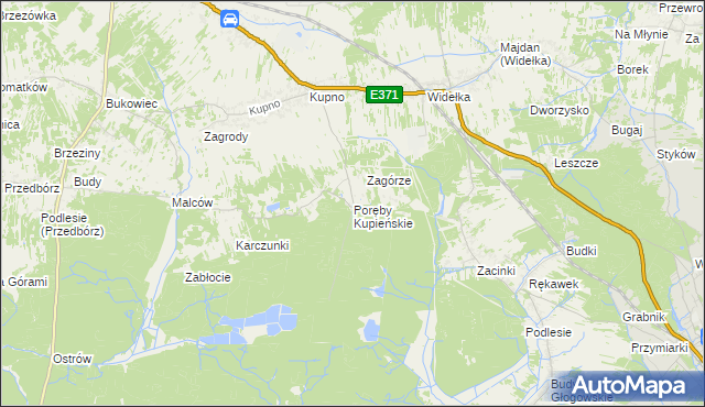 mapa Poręby Kupieńskie, Poręby Kupieńskie na mapie Targeo