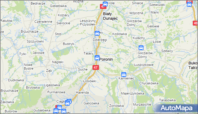 mapa Poronin, Poronin na mapie Targeo