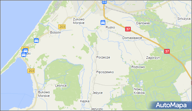 mapa Porzecze gmina Darłowo, Porzecze gmina Darłowo na mapie Targeo