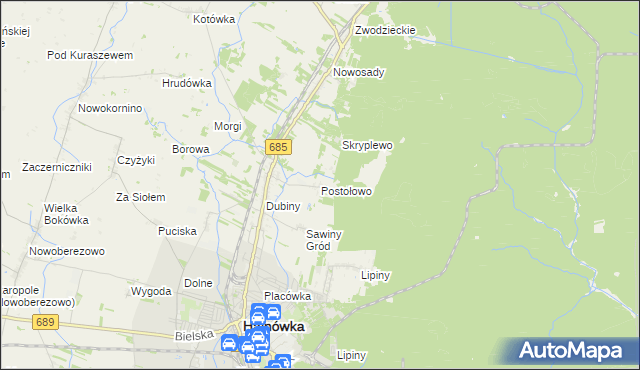 mapa Postołowo gmina Hajnówka, Postołowo gmina Hajnówka na mapie Targeo