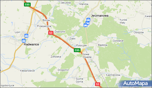 mapa Potoczek gmina Jerzmanowa, Potoczek gmina Jerzmanowa na mapie Targeo