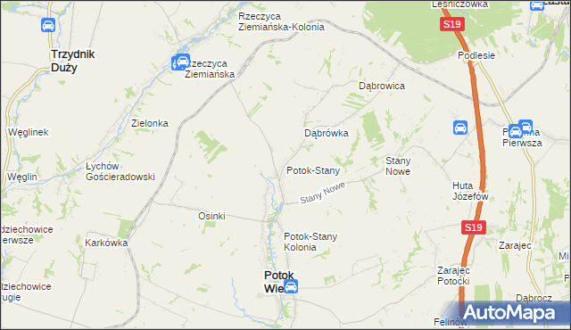 mapa Potok-Stany, Potok-Stany na mapie Targeo