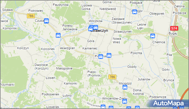 mapa Promnik gmina Strawczyn, Promnik gmina Strawczyn na mapie Targeo