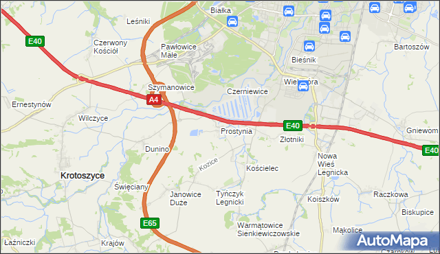 mapa Prostynia gmina Krotoszyce, Prostynia gmina Krotoszyce na mapie Targeo