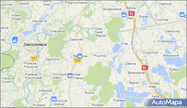 mapa Pruchna, Pruchna na mapie Targeo