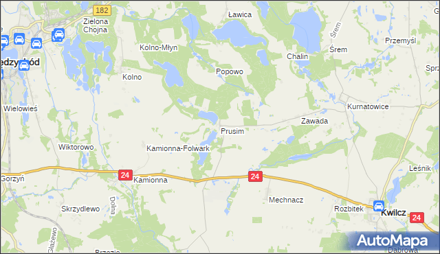 mapa Prusim gmina Kwilcz, Prusim gmina Kwilcz na mapie Targeo