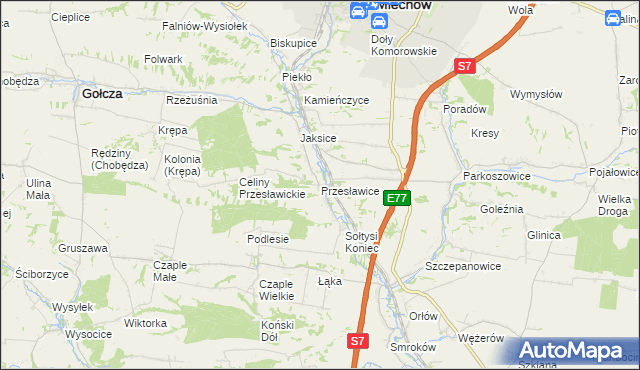 mapa Przesławice gmina Miechów, Przesławice gmina Miechów na mapie Targeo