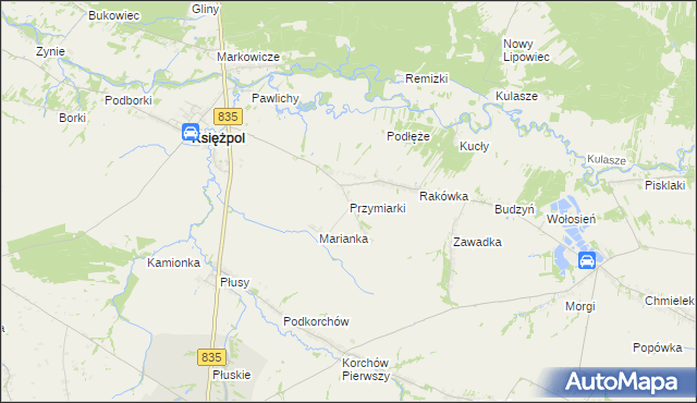 mapa Przymiarki gmina Księżpol, Przymiarki gmina Księżpol na mapie Targeo