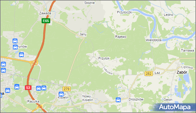 mapa Przytok gmina Zabór, Przytok gmina Zabór na mapie Targeo